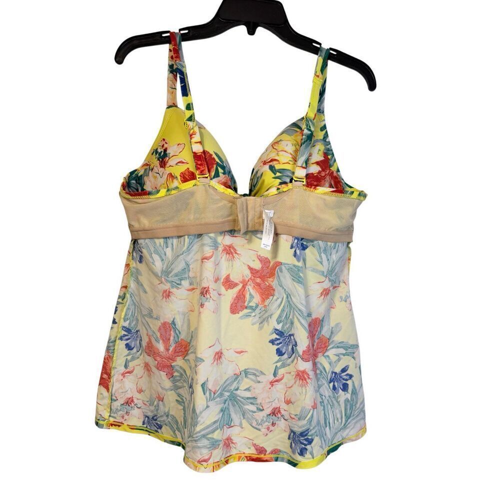 Cacique Women Tankini Swim Top In Yellow Floral Print Lattice Slit Plus Size 40C - Picture 11 of 15